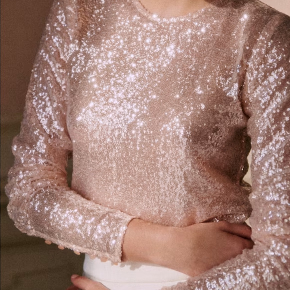 Sezane Pink Sequin Blouse
